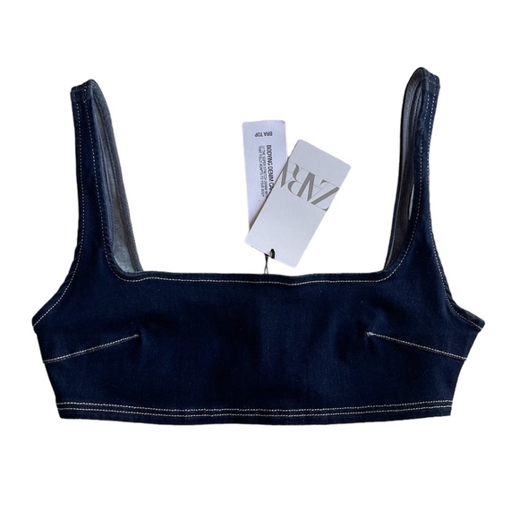 Zara Stretch Denim Bra Top NEW - Picture 5 of 8